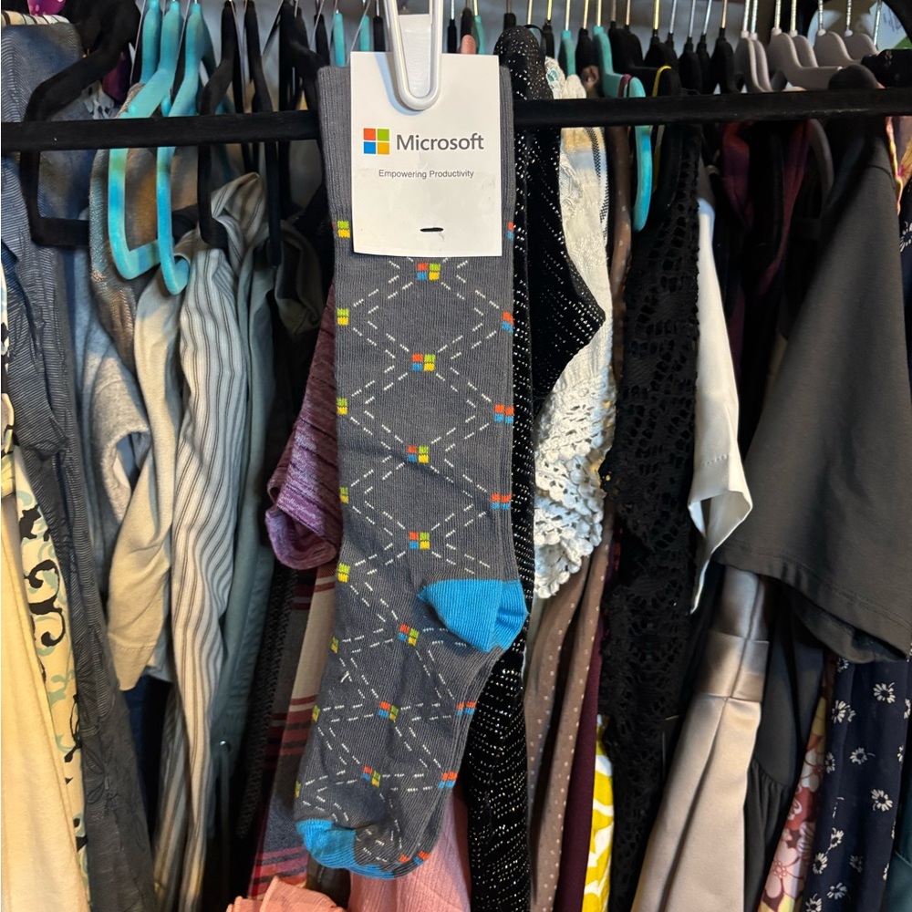 Microsoft Patterned Gray Socks with Blue Highlights